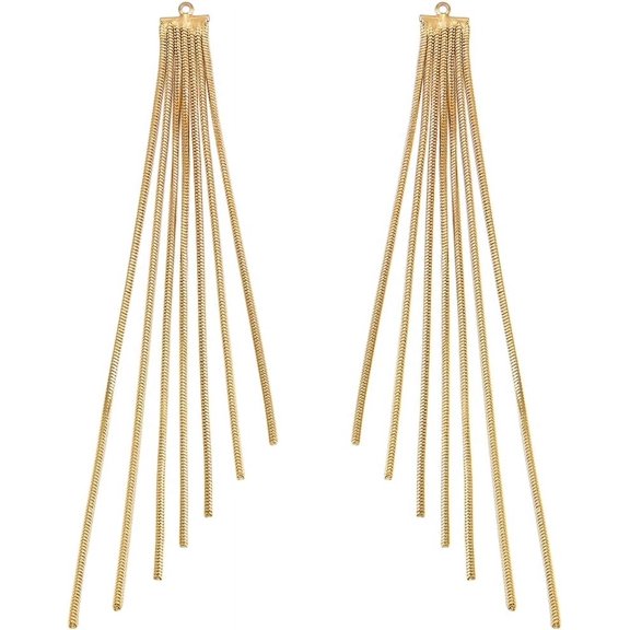 10pcs Brass Chain Tassel Big Pendants Real 18K golden Plated 103x8x4mm Hole: 1.4mm