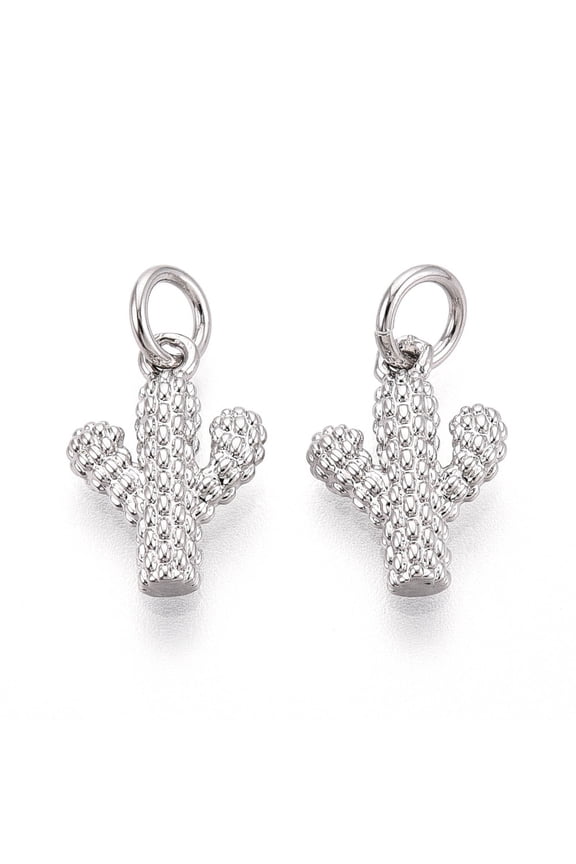 10pcs Brass Charms Cactus with Jump Ring Cadmium Free & Lead Free Platinum 13.5x9x2.5mm Hole: 3mm