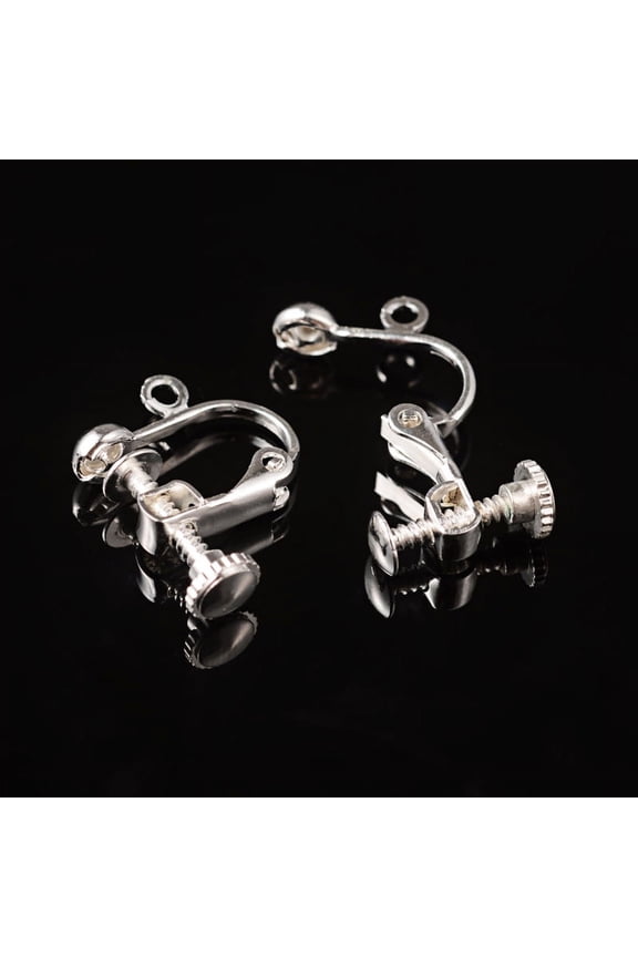 10pcs Brass Clip-on Earring Findingsfor non-pierced Ears with Loop Silver color about 13.5mm wide 17mm long 5mm thick Hole: about 1.2mm