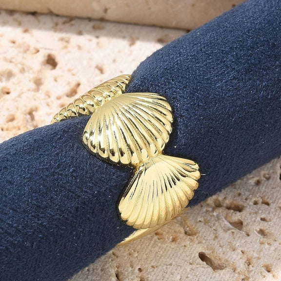 10pcs Brass Cuff Finger Rings for Women Shell Shape golden 13.5mm Inner Diameter: 18mm