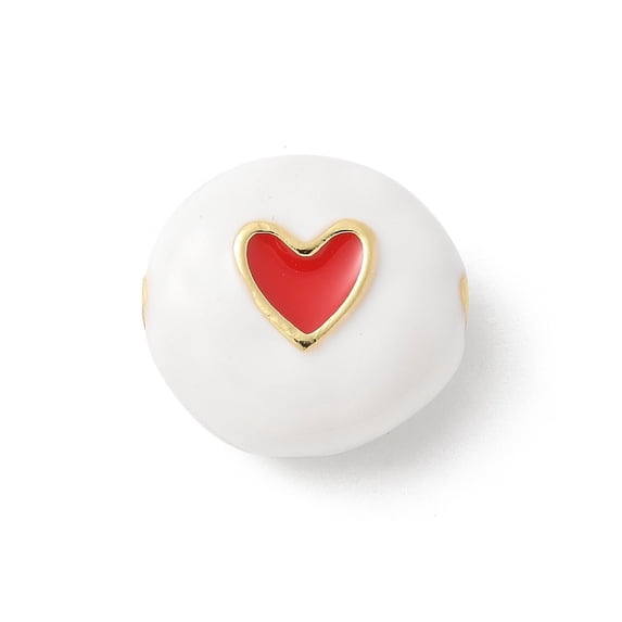 10pcs Brass Enamel Beads Round with Heart Rack Plating Cadmium Free & Lead Free Long-Lasting Plated Real 18K golden Plated White 12x13x5.5mm Hole: 1.8mm