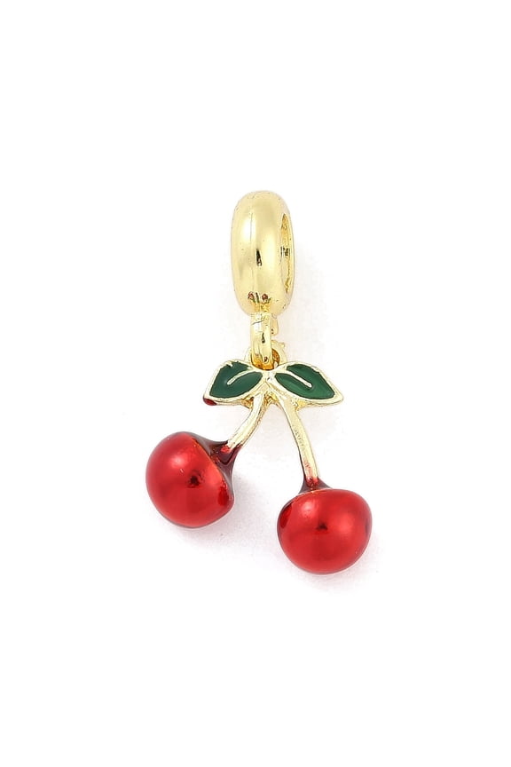 10pcs Brass Enamel Fruit European Dangle Large Hole Pendants golden Cherry 24.5mm Hole: 5mm