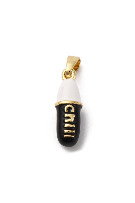 10pcs Brass Enamel Pendants Chill Pill Shape Charm Rack Plating Long-Lasting Plated Real 18K Gold Plated Black 17x5.5mm Hole: 5x2.5mm
