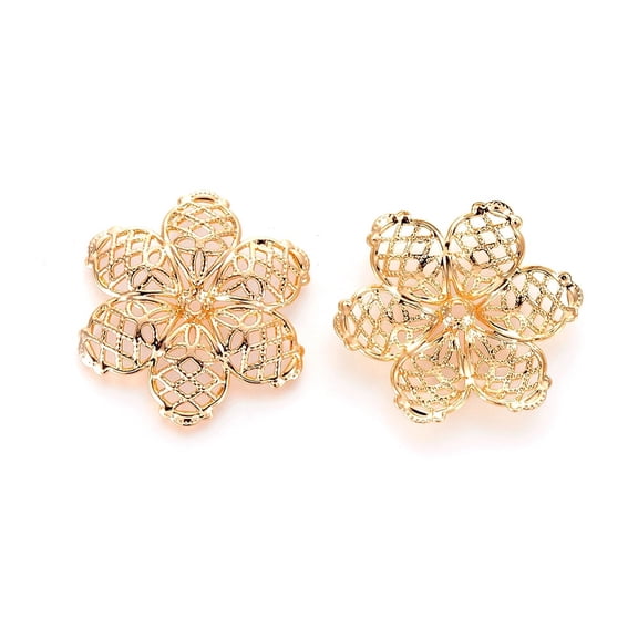 10pcs Brass Fancy Bead Caps 6-Petal Flower Nickel Free golden 27x24.5x3mm Hole: 1.4mm