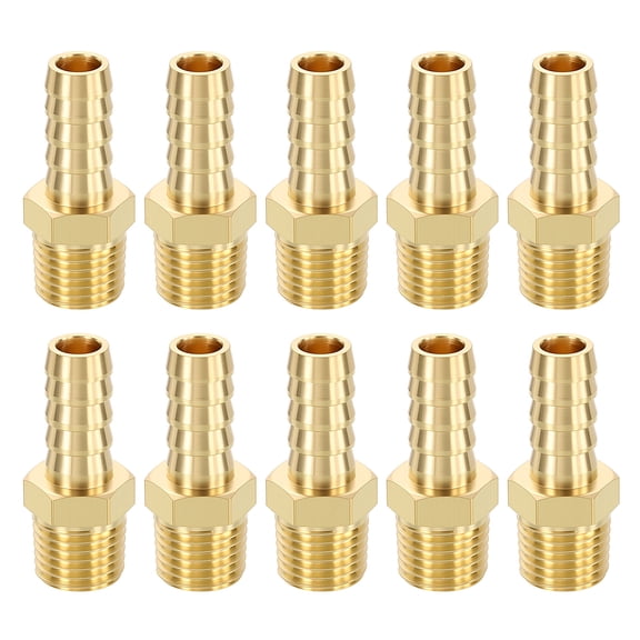 10pcs Brass Hose Barb to NPT Male Adapter 3/8" Barb x 1/4" NPT Male for Automotive, Motorcycle, Marine, Truck, RV Fuel Systems