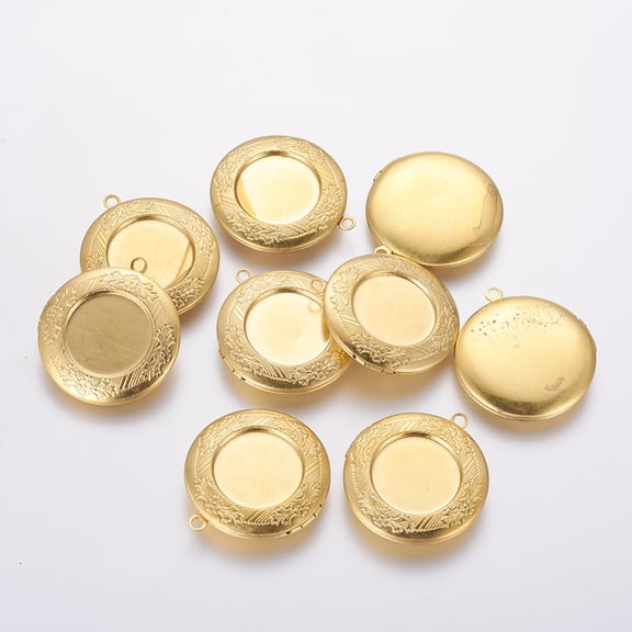 10pcs Brass Locket Pendants Flat Round Nickel Free Raw(Unplated) 36x32x6mm Hole: 2.5mm