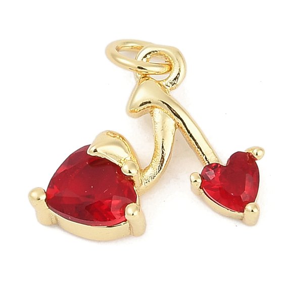 10pcs Brass Micro Pave Clear Cubic Zirconia Charms Heart Cadmium Free & Lead Free Rack Plating with Jump Ring Red 13x16x4.5mm Hole: 3mm
