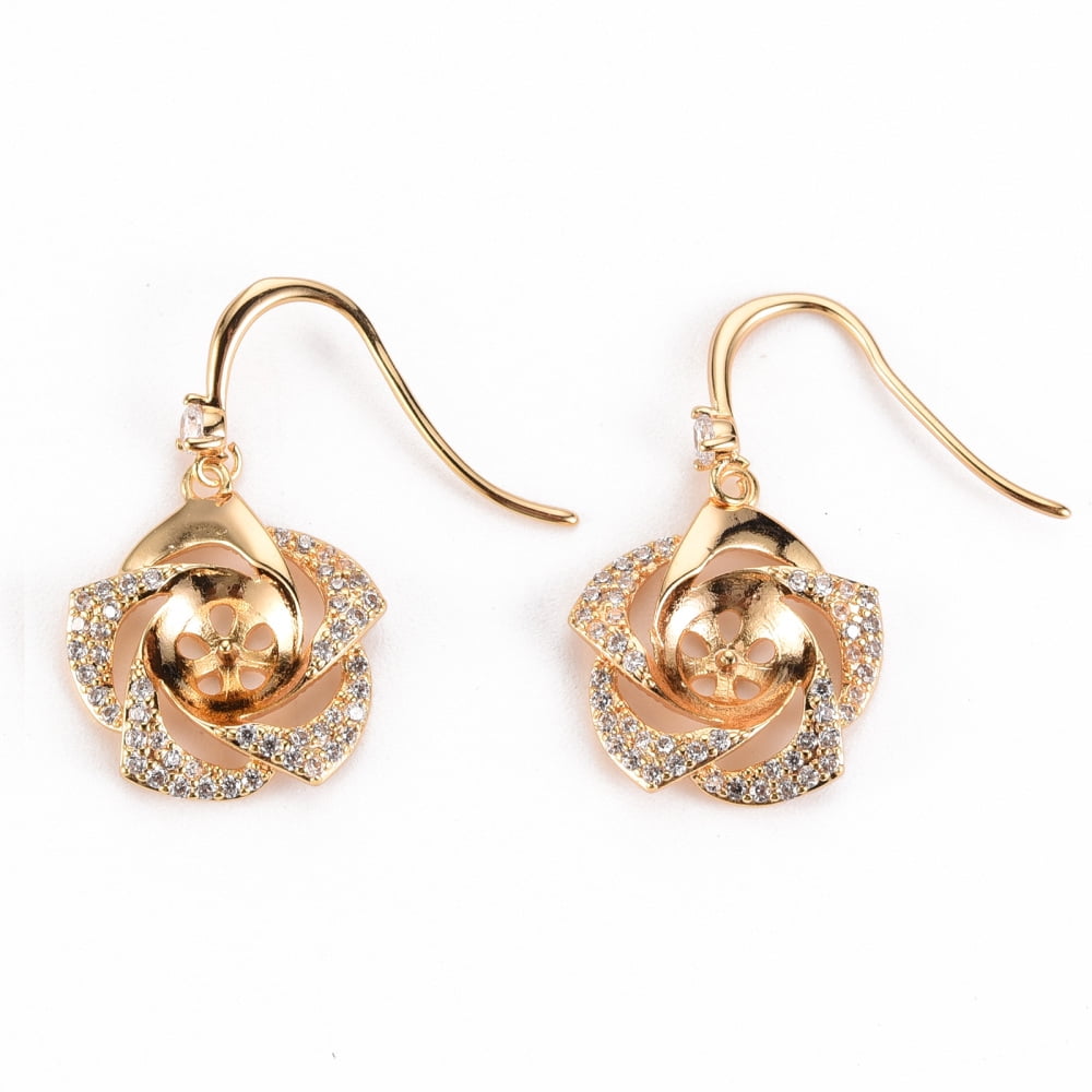 10pcs Brass Micro Pave Clear Cubic Zirconia Earring Hooks Ear Wire for Half Drilled Bead Nickel Free Flower golden 27x16mm 21 Gauge Pin: 0.7mm 21 Gauge Pin: 0.7mm(for half drilled bead)
