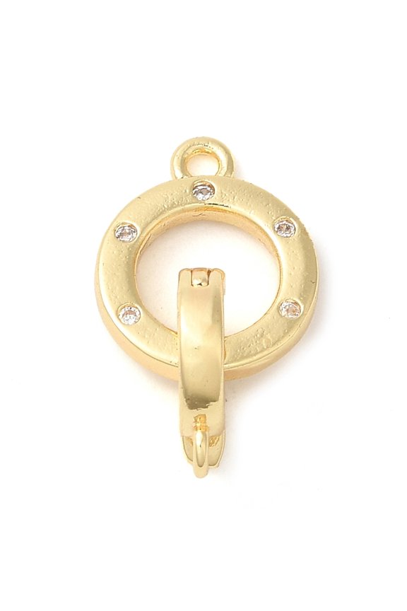 10pcs Brass Micro Pave Clear Cubic Zirconia Fold Over Clasps Cadmium Free & Nickel Free & Lead Free Round Ring Real 18K golden Plated 18mm