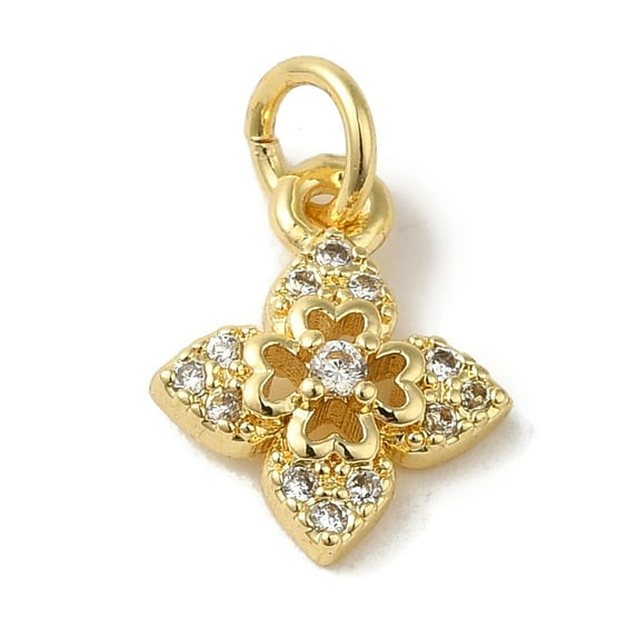 10pcs Brass Micro Pave Clear Cubic Zirconia Pendants Clover golden 12.5x10x3mm Hole: 3.2mm