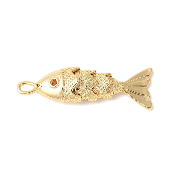 10pcs Brass Micro Pave Clear Cubic Zirconia Pendants Sardine Fish Charms Rack Plating Lasting Plated Fish 27.5x9x5.5mm Hole: 1.4mm Dark Orange