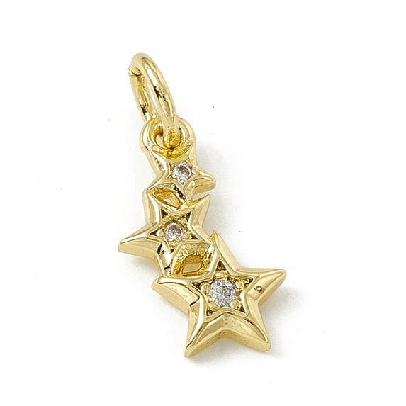 10pcs Brass Micro Pave Cubic Zirconia Charms Cadmium Free & Lead Free with Jump Rings 3-Star Charms Real 18K golden Plated 13x7x1.5mm Hole: 3.4mm