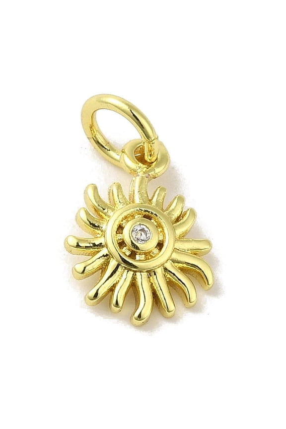 10pcs Brass Micro Pave Cubic Zirconia Charms Cadmium Free & Nickel Free & Lead Free Real 18K golden Plated Sun Charms Clear 11x8x2mm Hole: 3mm