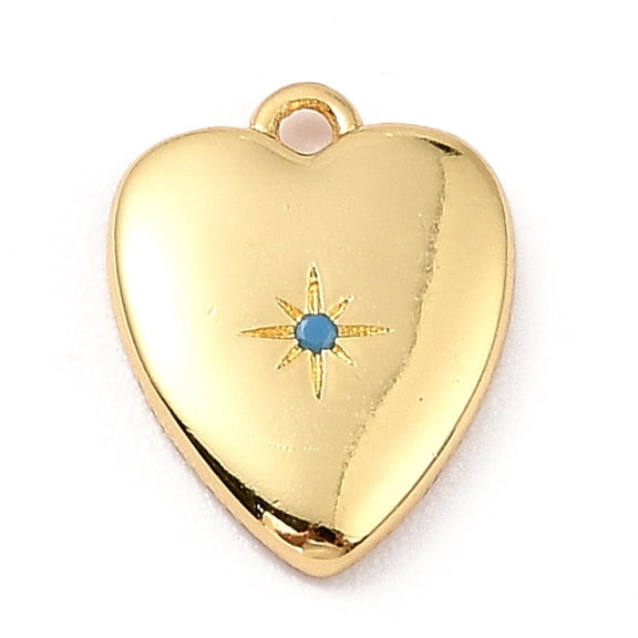 10pcs Brass Micro Pave Cubic Zirconia Charms Long-Lasting Plated Real 18K golden Plated Heart with Star Deep Sky Blue 13x10x2mm Hole: 1mm