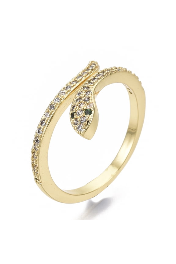 10pcs Brass Micro Pave Cubic Zirconia Cuff Rings Open Rings Nickel Free Snake Clear golden Size 8 Inner Diameter: 18mm