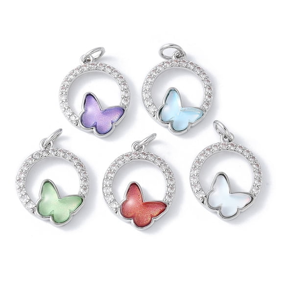 10pcs Brass Micro Pave Cubic Zirconia and Glass Pendants Butterfly Rack Plating Long-Lasting Cadmium Free & Lead Free with Jump Ring 18.5x14.5x4mm Hole: 3.5mm