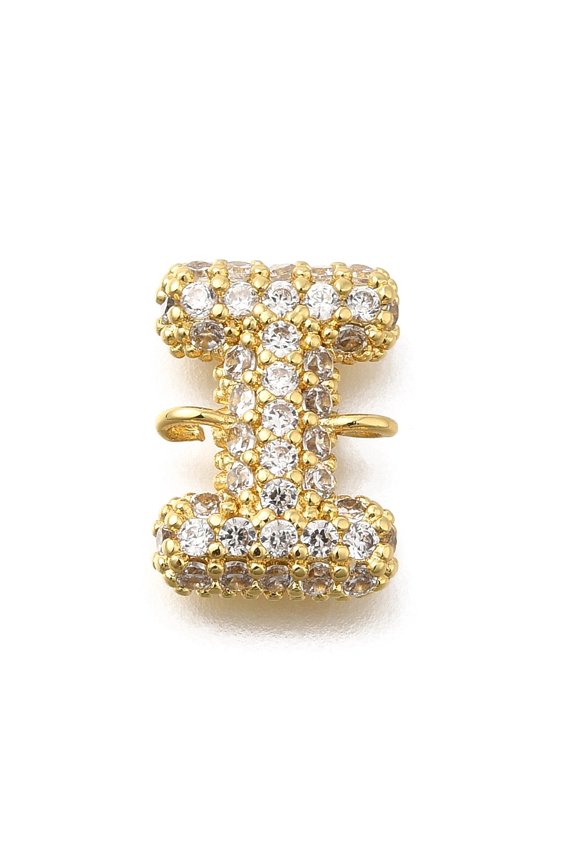 10pcs Brass Micro Pave Cubic Zirconia Letter Links for Personalized Name Necklace Making Long-Lasting Plated Letter I 14x10x4mm Hole: 1.2mm