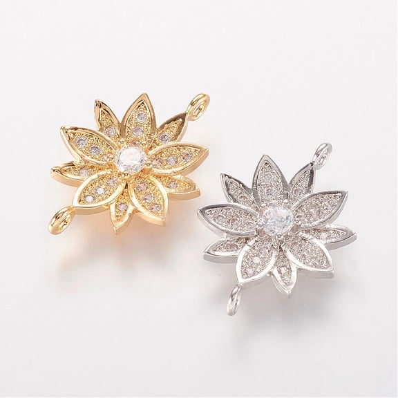 10pcs Brass Micro Pave Cubic Zirconia Links Flower Mixed color 20.5x14x3.5mm Hole: 1mm