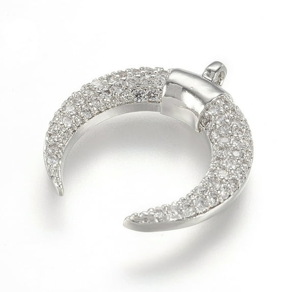 10pcs Brass Micro Pave Cubic Zirconia Pendants Crescent Moon/Double Horn Real Platinum Plated 18x17x3mm Hole: 1mm