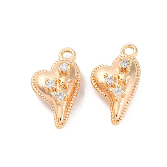10pcs Brass Micro Pave Cubic Zirconia Pendants Heart golden 14.5x8.5x4.5mm Hole: 1.2mm