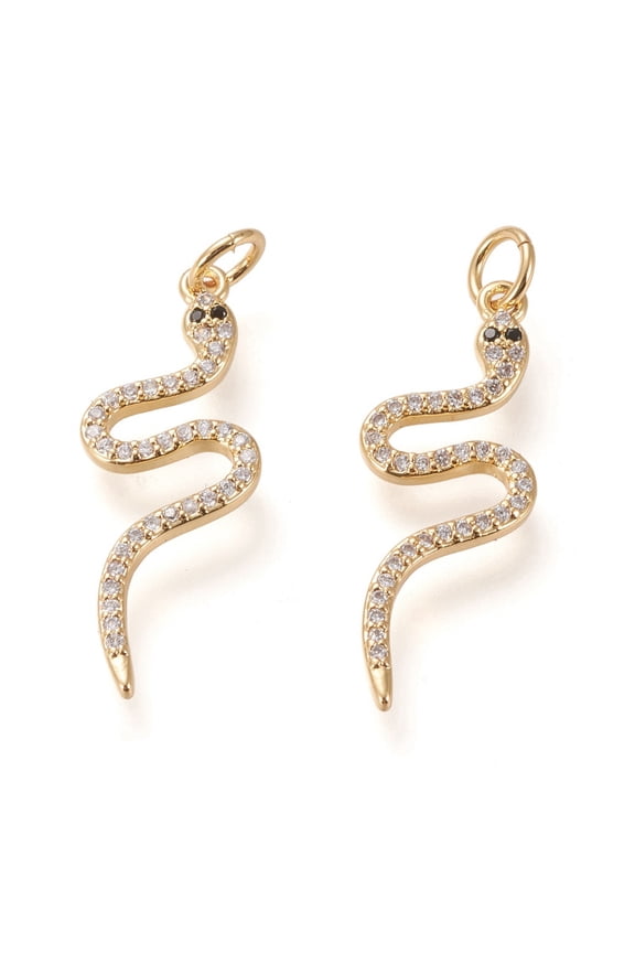 10pcs Brass Micro Pave Cubic Zirconia Pendants with Jump Rings Long-Lasting Plated Snake Clear & Black Real 18K golden Plated 26x10x2mm Jump Ring: 5x1mm 3mm Inner Diameter