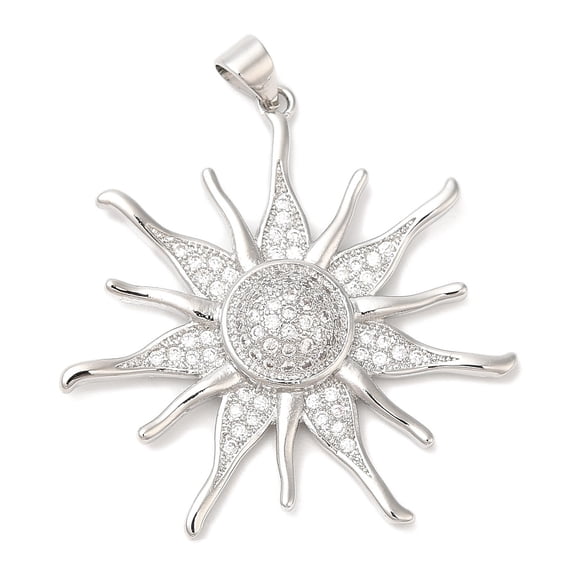 10pcs Brass Micro Pave Cubic Zirconia Pendants Lead Free & Cadmium Free Sun Charm 36.5x35x5.5mm Hole: 5x3.6mm