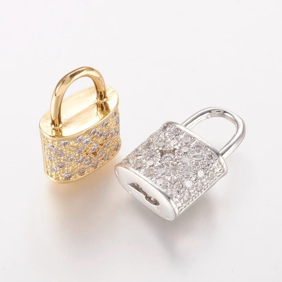 10pcs Brass Micro Pave Cubic Zirconia Pendants Padlock Mixed color 18.5x11.5x6mm Hole: 5.5x6.5mm
