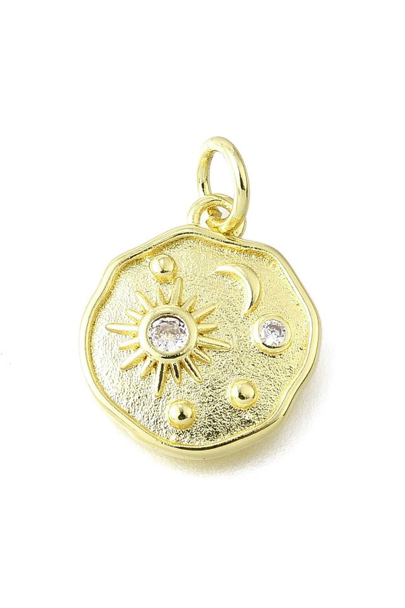 10pcs Brass Micro Pave Cubic Zirconia Pendants with Jump Ring Lead Free & Cadmium Free Rack Plating Real 18K Gold Plated 15x13x2mm