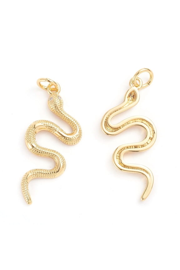 10pcs Brass Micro Pave Cubic Zirconia Pendants with Jump Ring Snake Clear Real 18K golden Plated 27.5x12x2mm Hole: 3mm