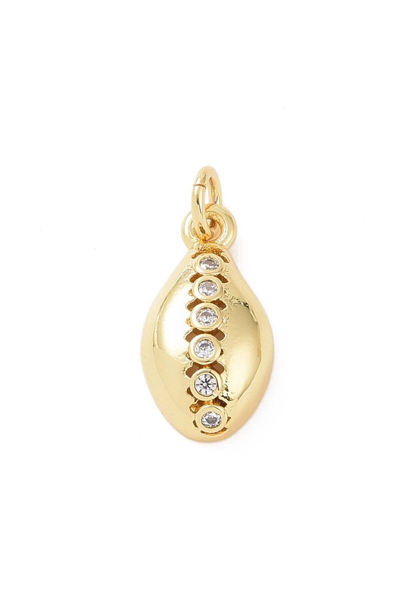 10pcs Brass Micro Pave Cubic Zirconia with Jump Ring Cowrie Shell Shape Charm Golden 15x8x4mm Hole: 2.8mm