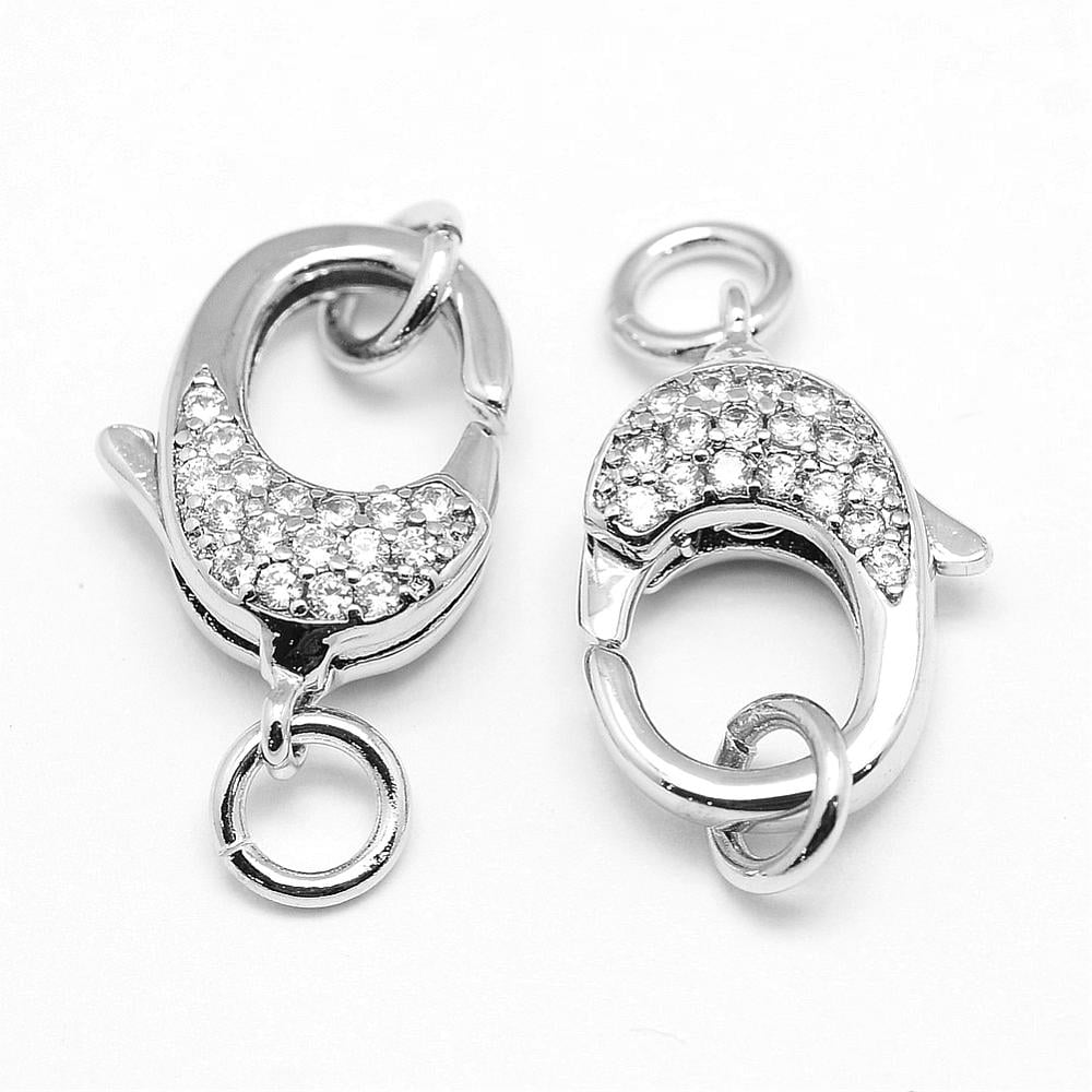 10pcs Brass Micro Pave Grade AAA Cubic Zirconia Lobster Claw Clasps Lead Free & Nickel Free & Cadmium Free 17x12x5mm Hole: 3mm