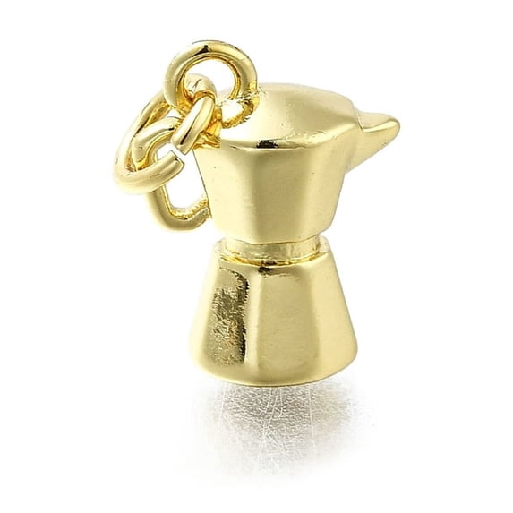 10pcs Brass Pendants Coffee Maker Charms Long-Lasting Plated Lead Free & Cadmium Free Rack Plating with Jump Ring Real 18K golden Plated 13.5x10x6mm Hole: 3mm