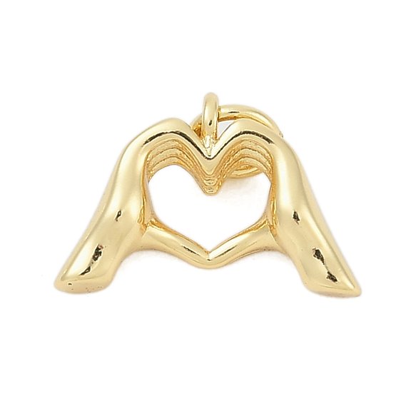 10pcs Brass Pendants Heart Hands Charms Rack Plating Lead Free & Cadmium Free with Jump Ring 10.5x15.5x4mm Hole: 3.5mm