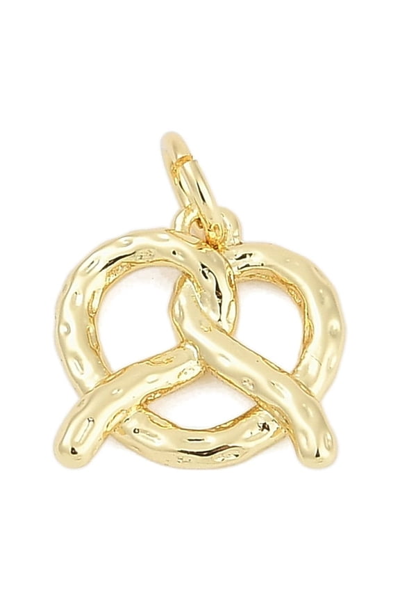 10pcs Brass Pendants Pretzel Charms Cadmium Free & Lead Free Rack Plating with Jump Ring Real 18K Gold Plated 12x12x2.5mm Hole: 3mm