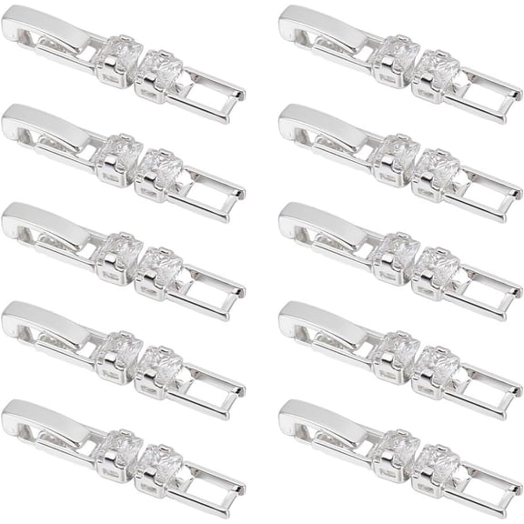 10pcs Brass Rhinestone Foldover Extension Clasp Silver Fold Over Clasp Cubic Zirconia Watch Band Clasps