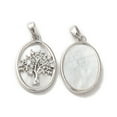 thumbnail image 1 of 10pcs Brass Shell Pendants with Cubic Zirconia Oval with Tree of Life Pattern Platinum 21.5x14x3mm Hole: 3.4x2mm, 1 of 3