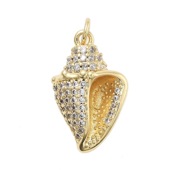 10pcs Brass With Cubic Zirconia Pendants Cadmium Free & Lead Free Conch Charms with Jump Ring 21.5x13.5x8.5mm Hole: 3mm