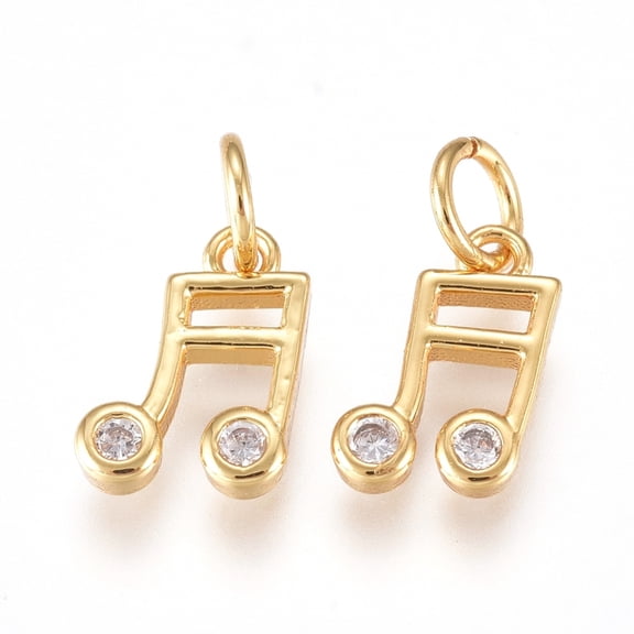 10pcs Brass with Cubic Zirconia and Jump Rings Musical Note Clear Golden 8.5x5.5x1.5mm Hole: 2mm