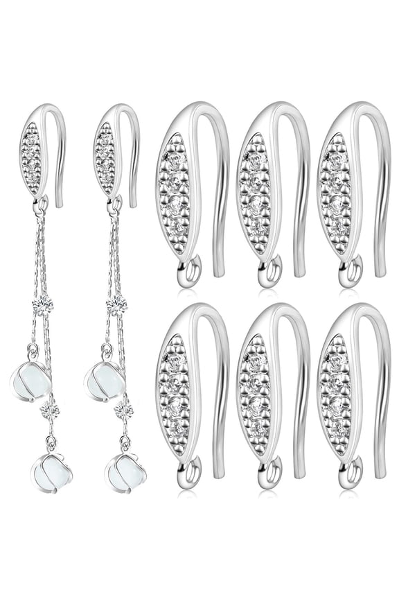 10pcs Bright Silver, Cubic Zirconia Earring Hooks Hypoallergenic Brass Rhinestone Earwire Drop Earring Hooks Dangle Earrings for Women DIY Jewelry Making Decor