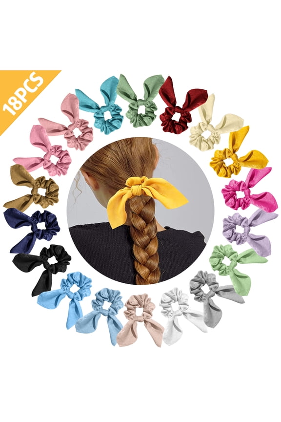 10pcs Bunny Ear Hair Scrunchies, Removable Rabbit Ear Bowknot Scrunchies, Soft Elastic Hair Bands, No Crease Ponytail Holders Hair Ties, Solid Color Traceless Hair Accessories for Women Girls