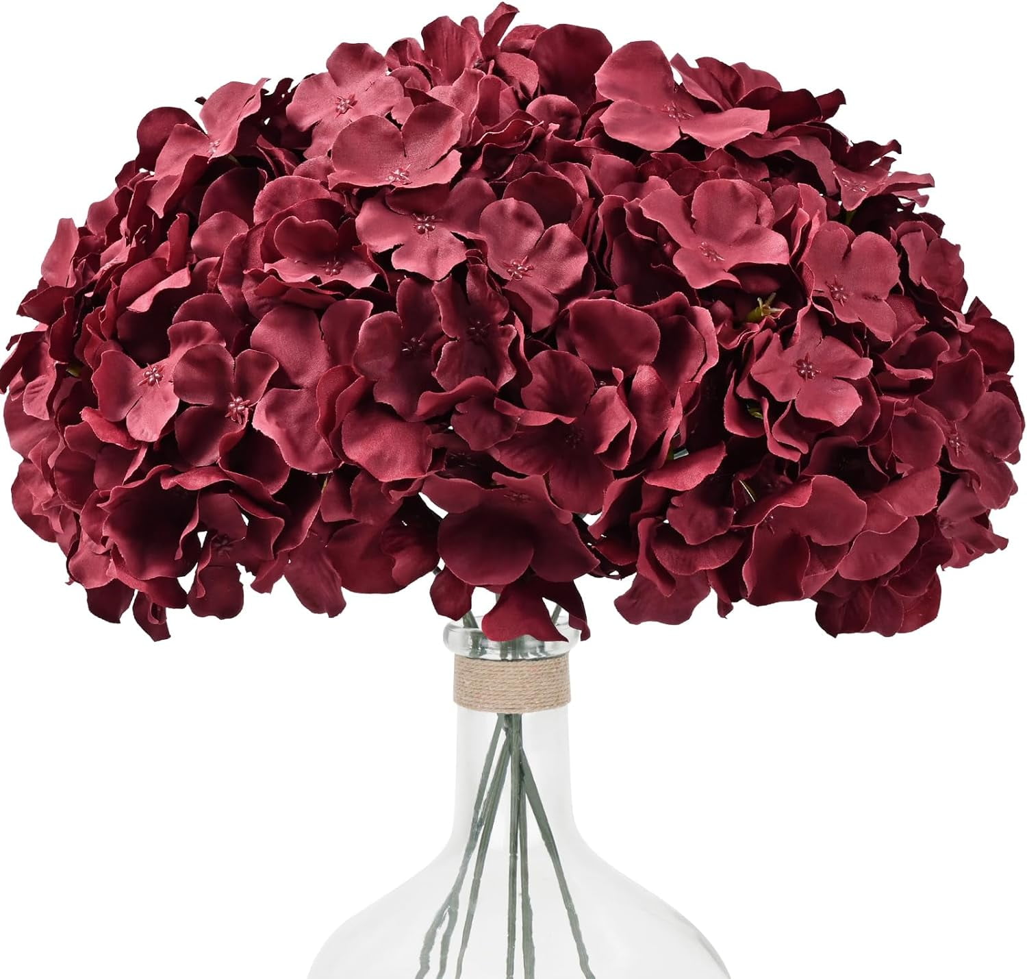 10pcs Burgundy Hydrangea Artificial Flowers, Silk Artificial Hydrangea