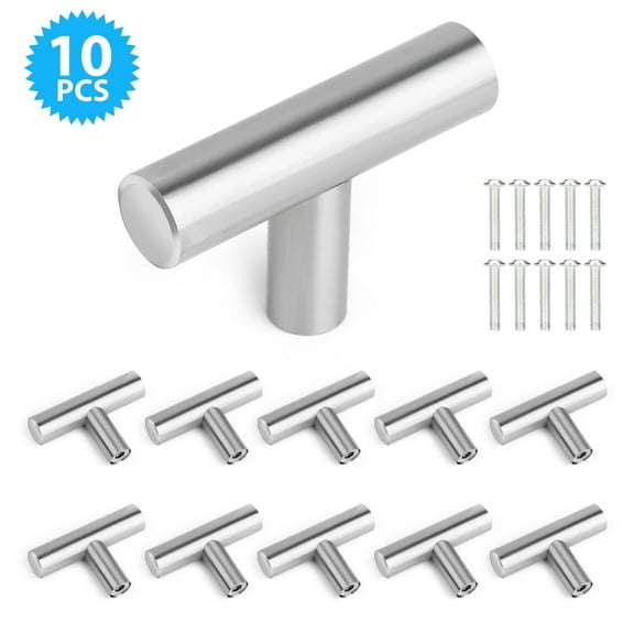 10pcs Cabinet Knobs, DISEN Brushed Satin Nickel Drawer Knobs, Modern T Bar Drawer Pulls with Mounting Screws for Dresser Drawer Cupboard, Perfect Cabinet Hardware for Your Home, Kitchen, Silver