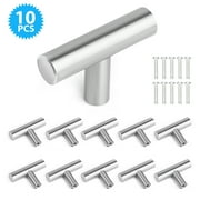 10pcs Cabinet Knobs, EEEkit Brushed Satin Nickel Drawer Knobs, Modern T Bar Drawer Pulls with Mounting Screws for Dresser Drawer Cupboard, Perfect Cabinet Hardware for Your Home, Kitchen, Silver