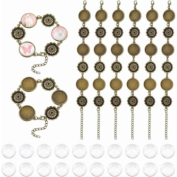 10pcs Cabochon Bracelets Blank Tray Bronze Making Kit with Glass DIY Bezel Trays Bangles for Jewerly Making Accessories Tray: 20mm