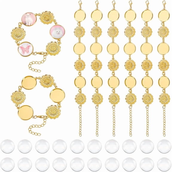 10pcs Cabochon Bracelets Blank Tray Gloden Making Kit with Glass DIY Bezel Trays Bangles for DIY