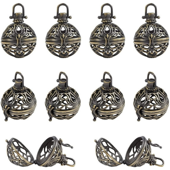 10pcs Cage Pendants Brass Locket Charms Chime Ball Pendants Locket for Necklaces Jewelry Making Supplies-Bronze Colorful