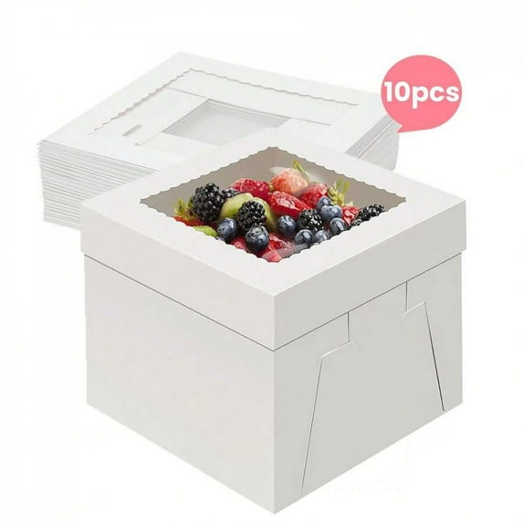 10pcs Cake Boxes 12 Inch 12x12x6 Tall Cake Boxes For Tier Cakes With Window Disposable Cake Containers With Lids White Large Cardboard Bakery Take Out Carrier For Wedding, Birthday, Party