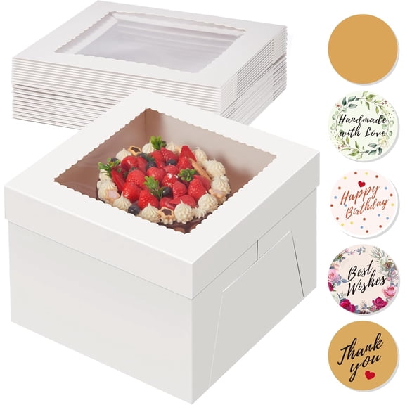 10pcs Cake Boxes, 12x12x8 Inches Tall Cake Box with Window, White Bakery Boxes, Large Baking Boxes, Square Cardboard Cake Box for Multi-Layer Cakes, Cake Decorating Supplies for Gift Giving