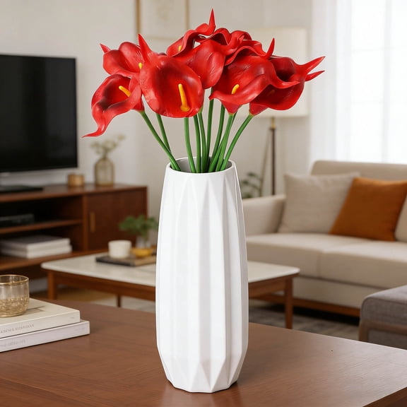 10pcs Calla Lily Artificial Flowers,13.8" Real Touch Long Stem Calla Lillies for Indoor Wedding Office Home Decor(C)