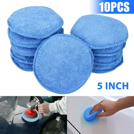 10pcs Car Wax Polish Applicator Pads Kit, EEEkit 5 inch Microfiber Applicator Pads, Blue Round Microfiber Sponge Applicators, Soft Foam Waxing Sponge Pad for Cars Vehicle Glass Clean (12 * 12 cm)